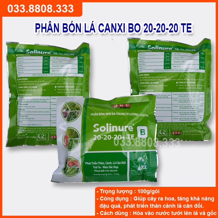 Phân bón lá Đa Trung Vi Lượng Canxi Bo 20-20-20 TE (100g)