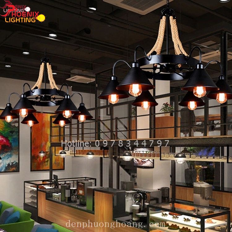 Đèn thả trang trí decor chùm dây thừng kiểu dáng Vintage PH07