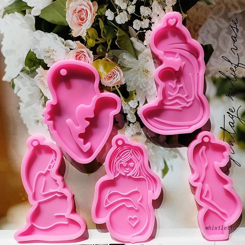 Bộ 5 Khuôn Silicone Làm Mặt Dây Chuyền Bằng Resin Thủ Công DIY Hình Mẹ Bầu Dành Cho Phụ Nữ Mang Thai