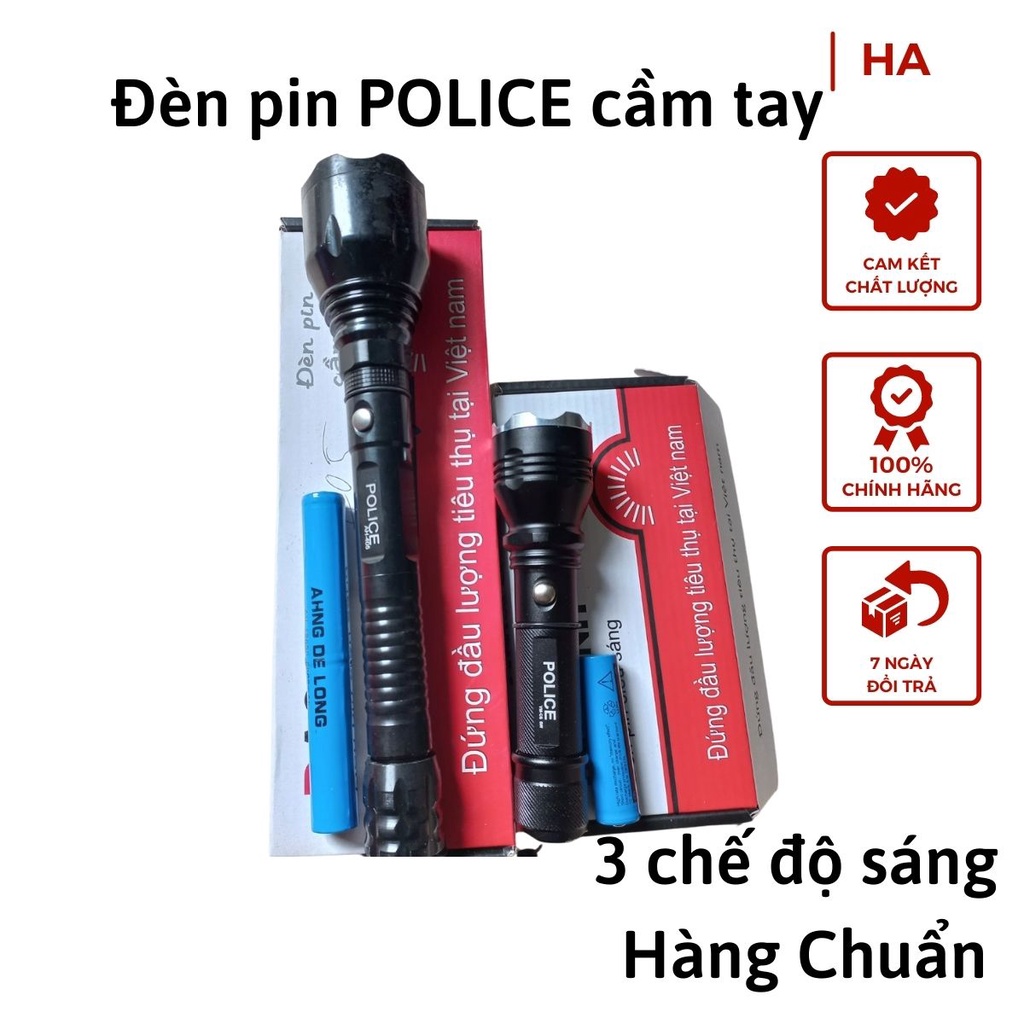 Đèn pin Police siêu sáng cầm tay YM-82 cao cấp-pin sạc 2300mah- chiếu xa 300m, chống nước 3 chế độ sáng