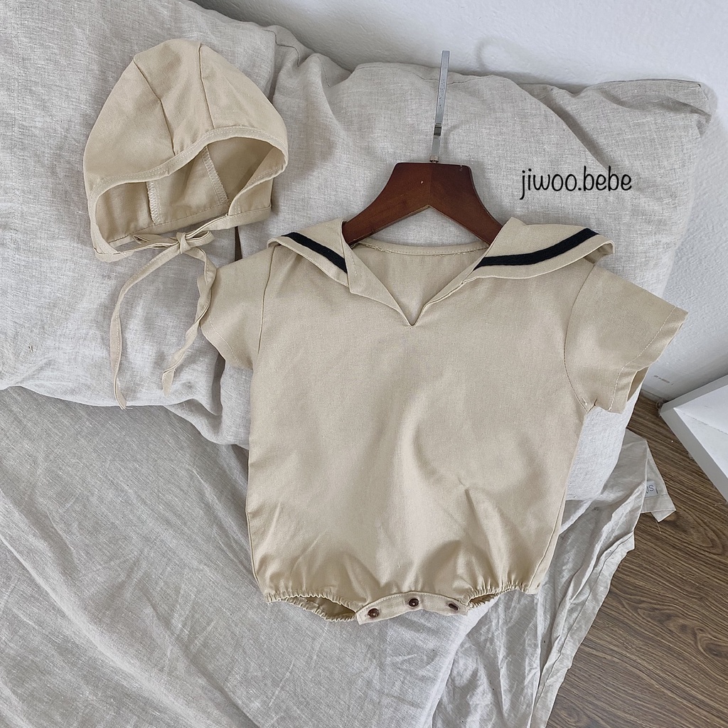 [Hàng Thiết Kế] Romper Thủy Thủ Linen Kiện Hàn Quốc 100% - Body Thủy Thủ Cổ V Cho Bé Trai