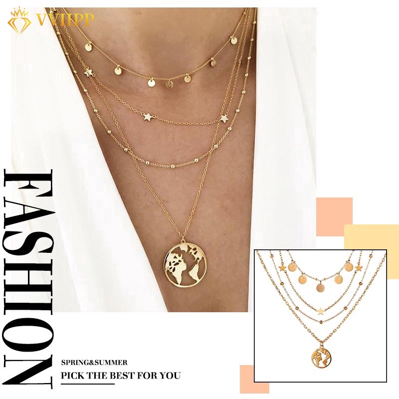 Cổ điển Gold Necklace Dây Chuyền Vàng Vòng Cổ Nữ Choker Chain Ngọc Trai