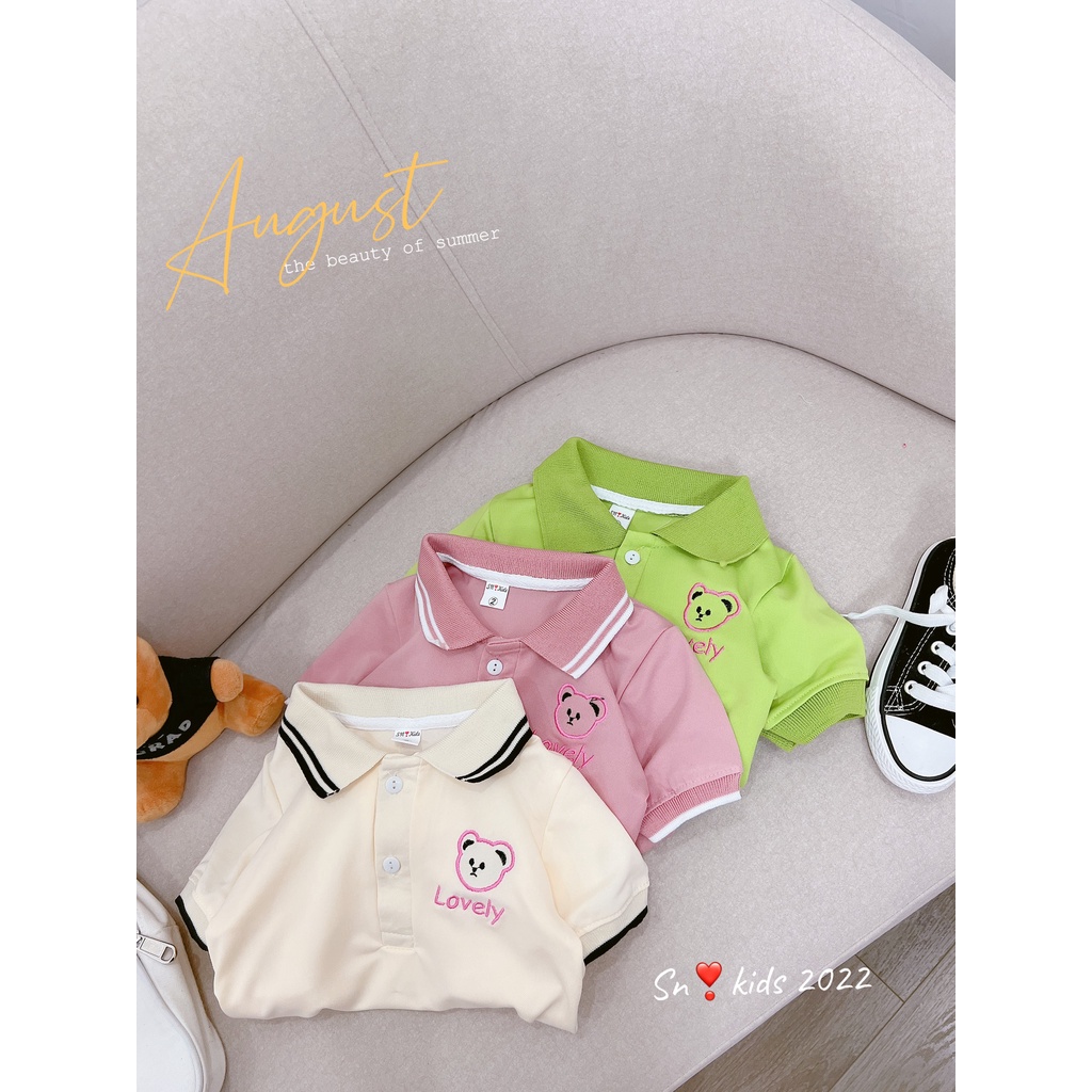 Váy thun đuôi cá cho bé gái, váy bé gái 3 màu thêu gấu LOVELY cổ polo chất vải cá sấu cho bé