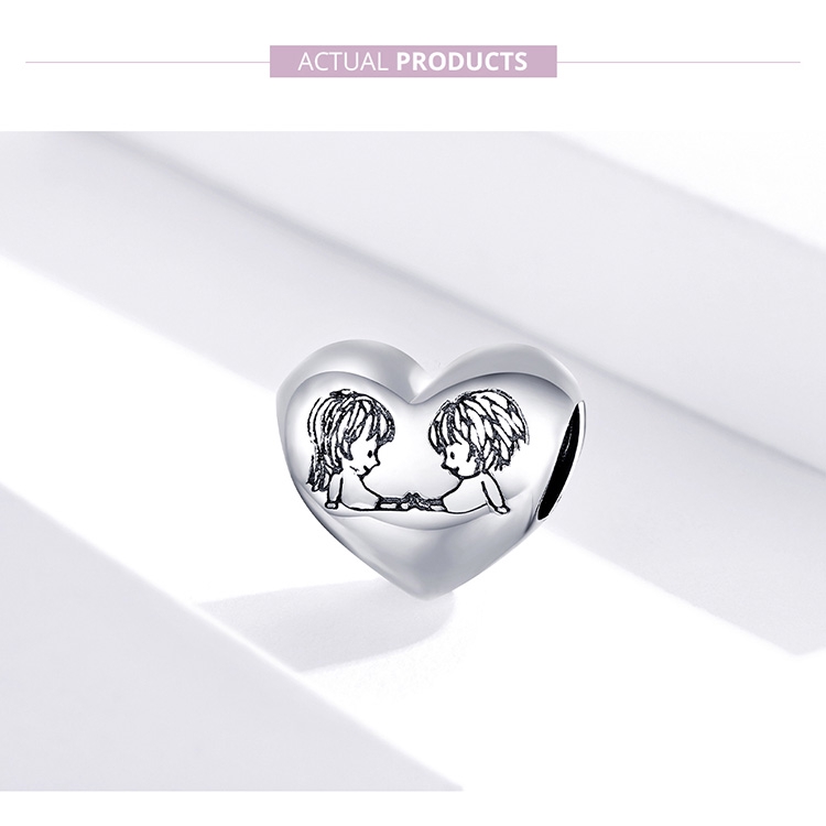 Hạt Trang Sức Bamoer SCC1516 Bằng Bạc 925 Hình Trái Tim Họa Tiết Chàng Trai Và Cô Gái Xinh Xắn