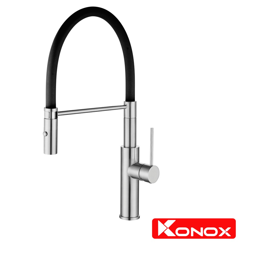 Vòi rửa bát cần mềm KONOX KN1618 hợp kim đồng 61% tiêu chuẩn Châu Âu CW617N, bề mặt xử lý PVD Chrome 5 lớp