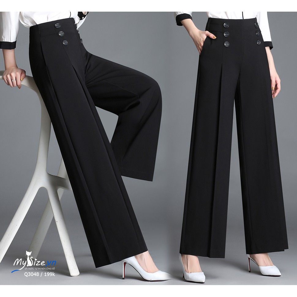 Quần ống rộng, suông dáng dài 100cm phối cúc cực chất Q3048 - MYSIZE