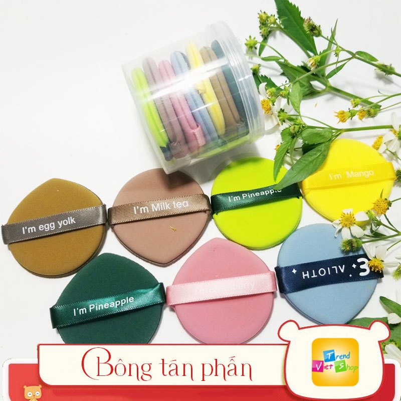 Set 7 bông tán  phấn siêu xinh đựng trong hộp nhựa