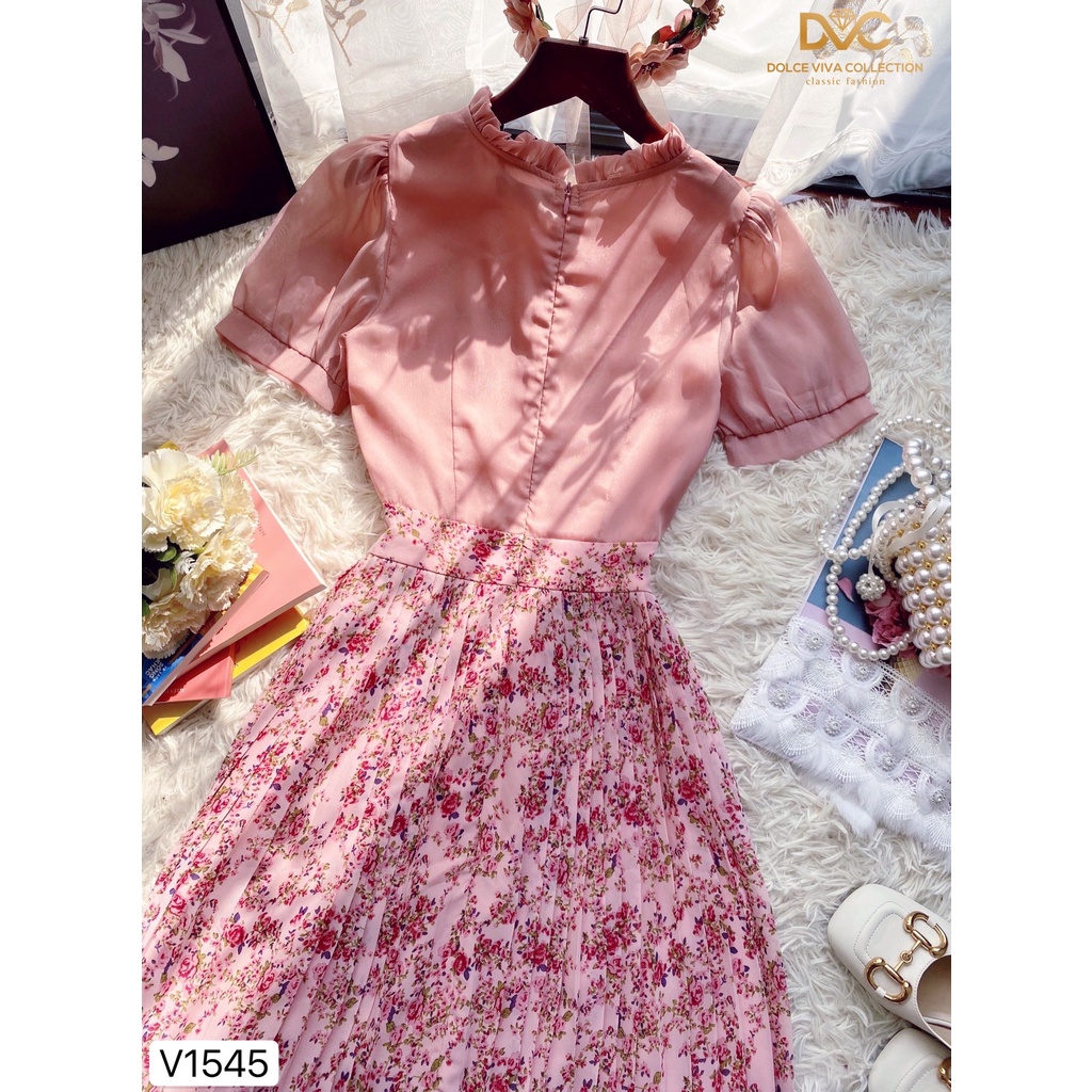 Váy liền chân hoa dập ly V1545 -  DOLCE VIVA COLLECTION