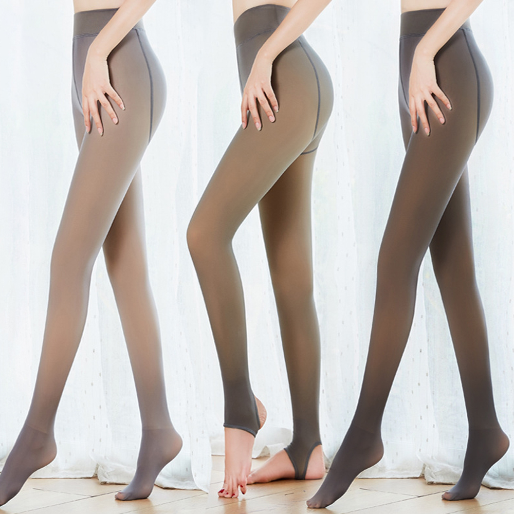 ROW Ladies Warm Fleece Pantyhose Black/Gray/Coffee Fake Translucent Tights Stockings Sexy Leggings Stockings Thermal Pantyhose Tights High Elasticity Perfect Slimming Legs