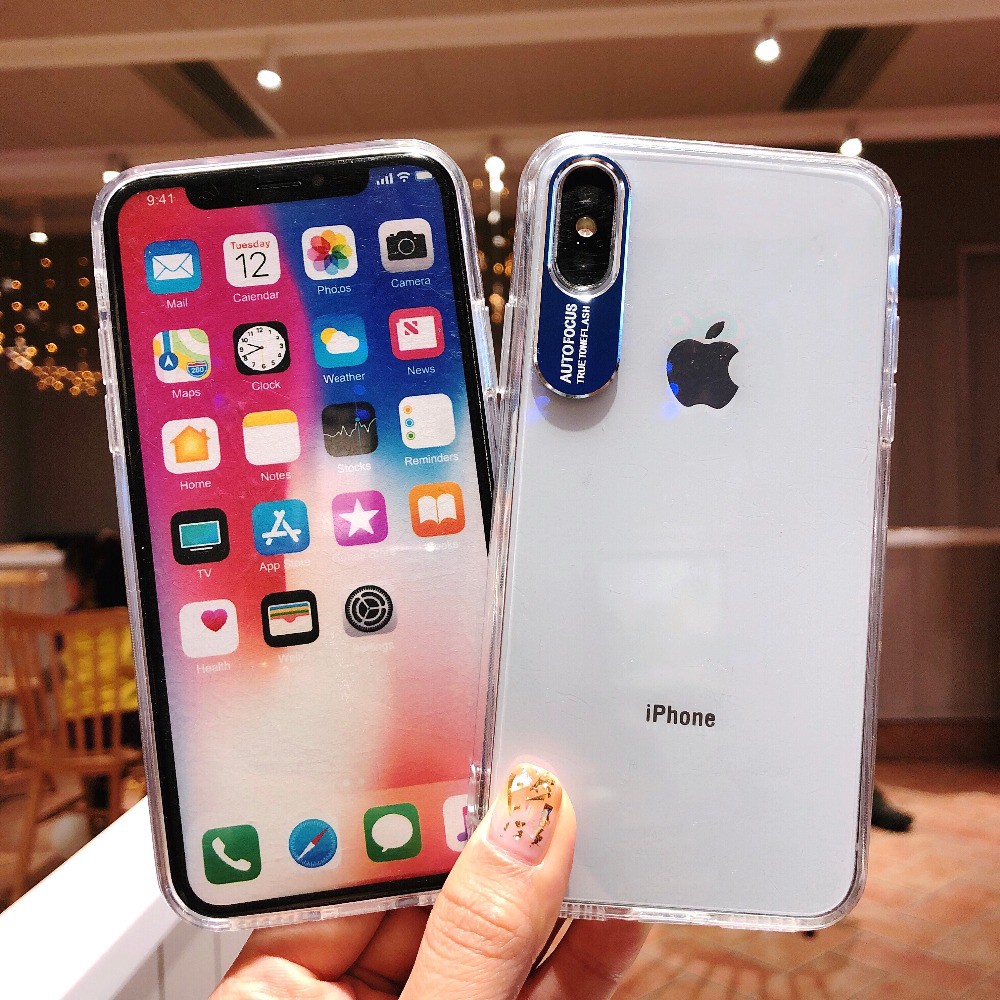 Ốp điện thoại chất liệu TPU khung viền mạ kim loại màu trong suốt cho iPhone X XR XS Max 6 6S 7 8 Plus