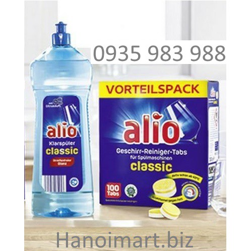 Combo Nước làm bóng Alio 100ml + 110 Viên rửa bát Classic dùng cho máy rửa bát - Hanoimart