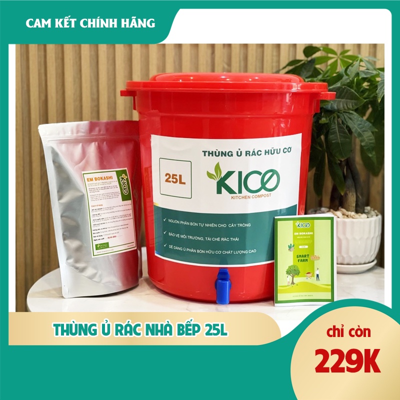 Thùng ủ rác hữu cơ nhà bếp Kico loại 25L (Kèm 1Kg EM Bokashi Ủ Rác)