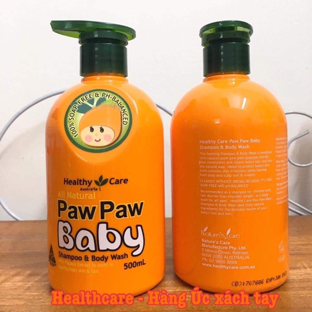 [sỉ lẻ] Sữa tắm gội Paw Paw Baby Úc chiết xuất từ 100% đu đủ tươi trị rôm sảy cực tốt cho bé 500ml tắm gội cả năm luôn