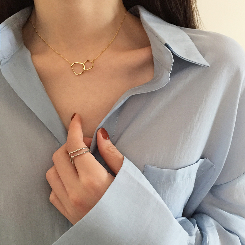 vòng cổ Mạ Vàng Mặt Nhẫn Đôi Phong Cách Hàn Quốc