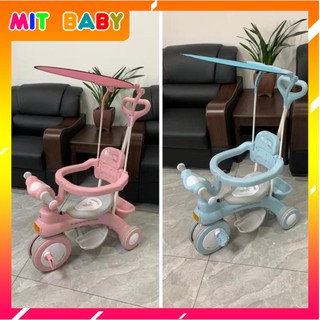 Xe đẩy kiêm xe chòi chân cho bé, Xe đạp 3 bánh da năng có cần đẩy có đèn có nhạc, mẫu mới có mái che cho bé