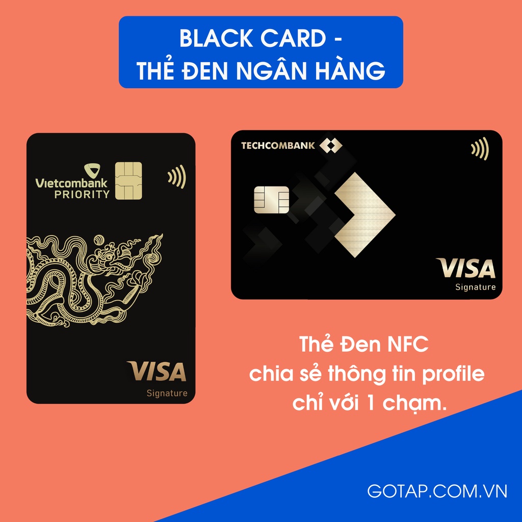 Thẻ Đen NFC - Card Visit Thông Minh GOTAP Phiên Bản Black Card, Thẻ Đen NFC, Thẻ Đen Ngân H4ng.