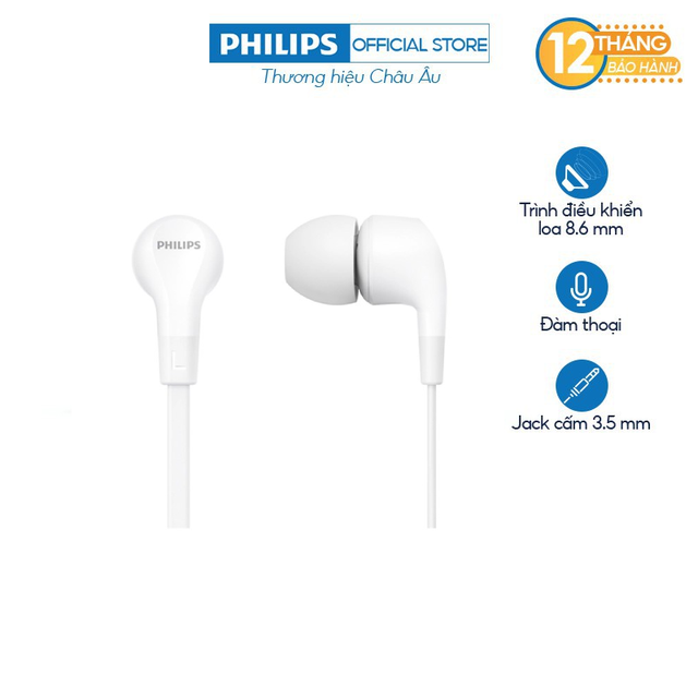 [Mã 153ELSALE2 giảm 7% đơn 300K] Tai nghe nhét tai Philips TAE1105WT/00 - Màu trắng - Hàng Chính Hãng