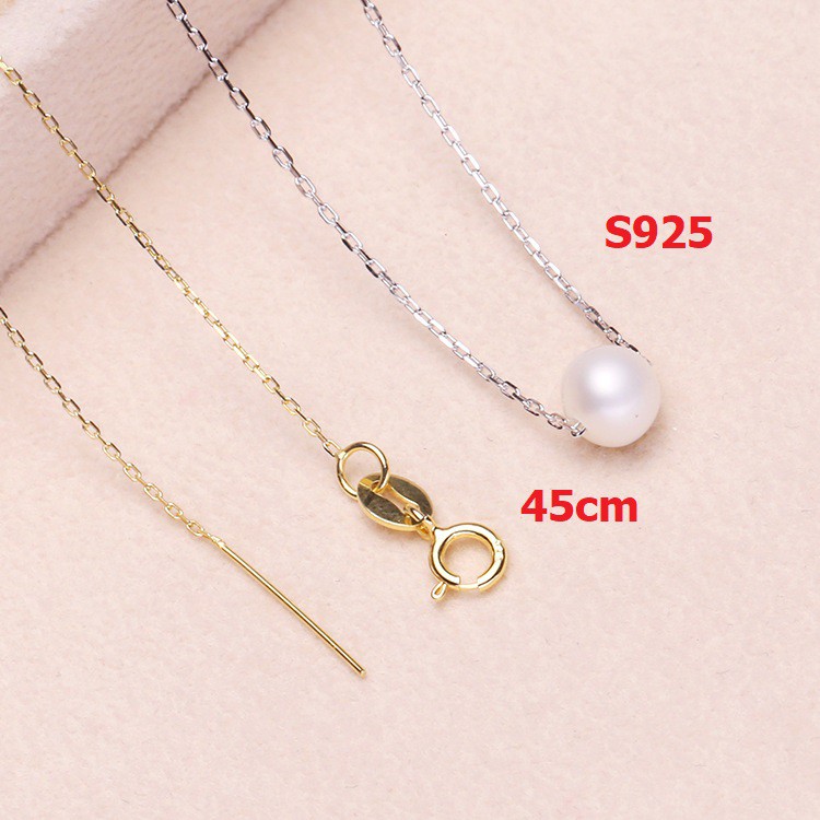 [D1C1] Phụ kiện trang sức (DIY) - Dây chuyền bạc S925 [kiểu chữ O] xuyên hạt ngọc trống