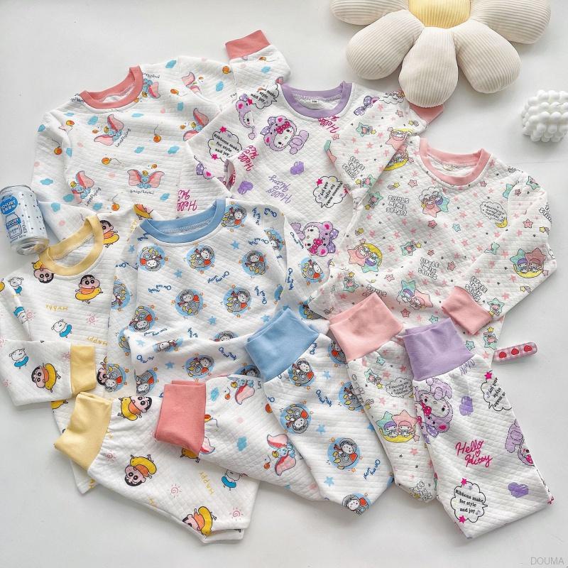Bộ đồ ngủ 2 món vải cotton in hoạt hình kiểu Hàn Quốc dễ thương cho bé