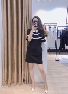 Đầm xoè phối viền trắng cổ peter