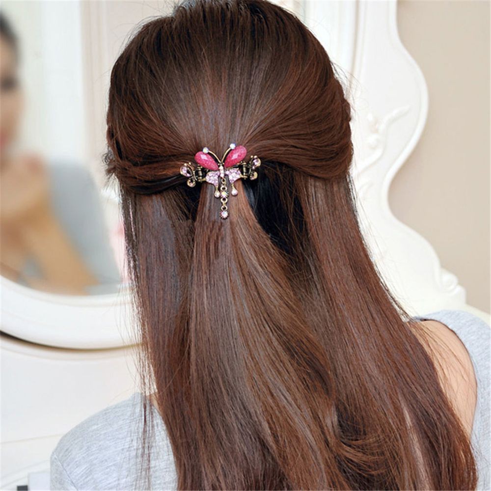 Kẹp tóc đính đá ngọc lam hình bướm vintage