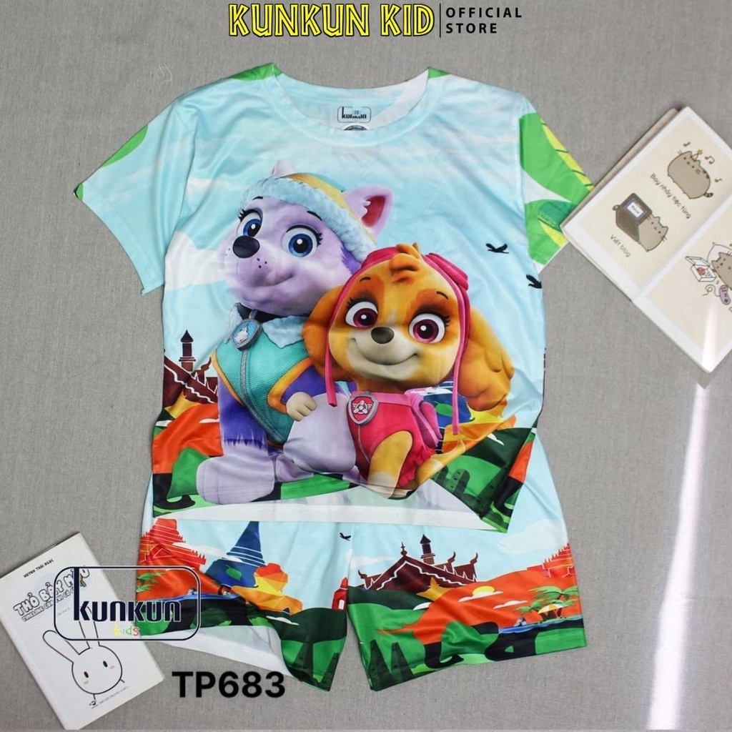 Quần áo bé gái size đại từ 10-40kg chất thun lạnh in 3d hình chó cứu hộ paw patrol Kunkun Kid TP683