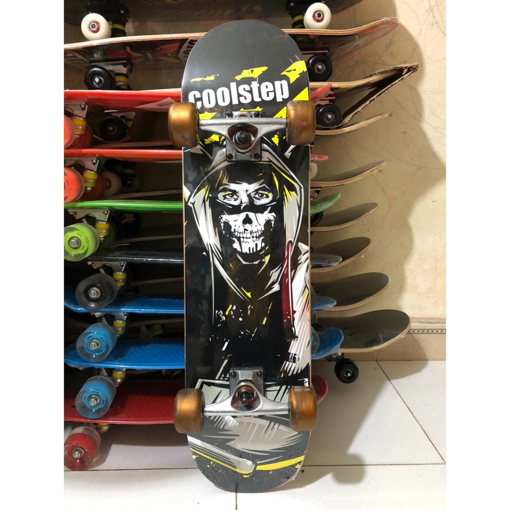 Ván Trượt Cougar Cao Cấp Skateboard Mặt Nhám Đen Bánh Đục Mặt Dưới CÓ HÌNH CÁ TÍNH