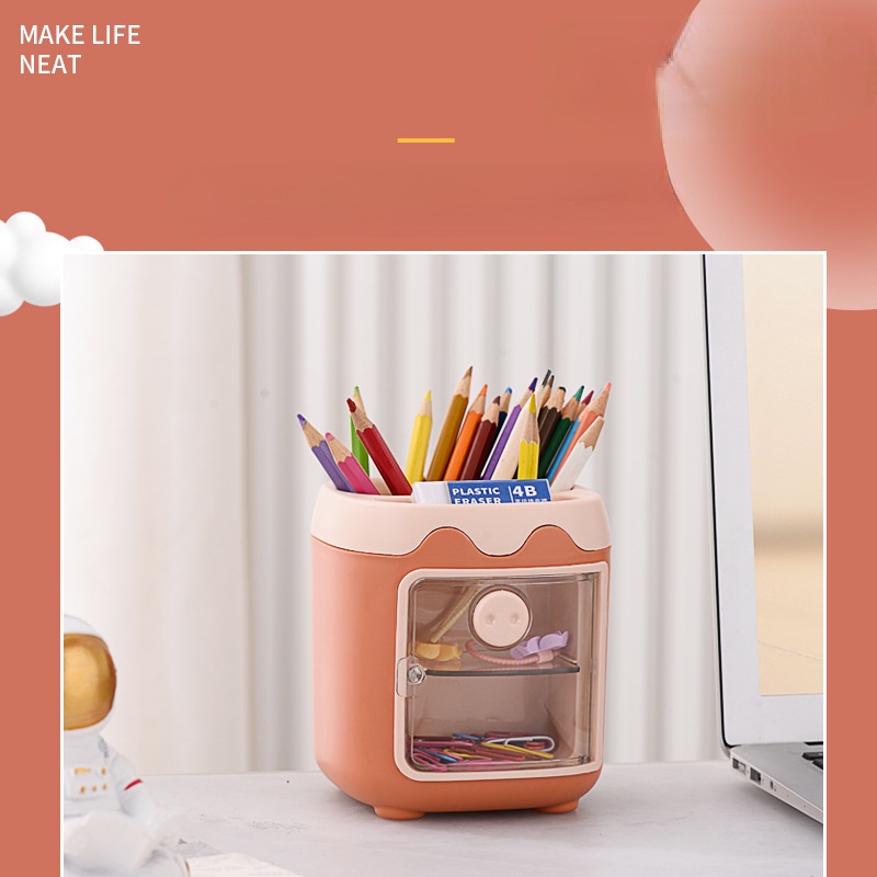 Hộp Đựng Bút Nhiều Ngăn Có Nam Châm Hình Chú Heo Hoạt Hình Dễ Thương Sáng Tạo