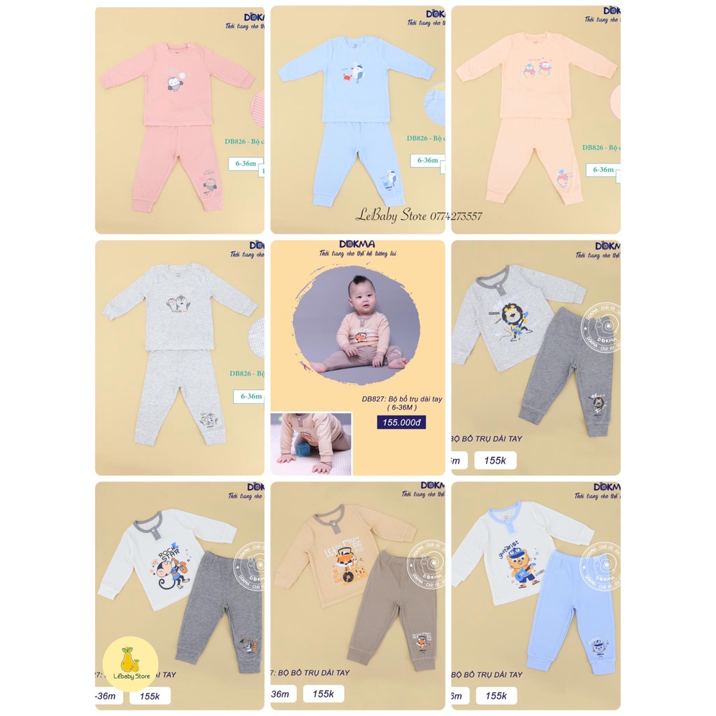 (3-36m) Bộ dài tay vải cotton mỏng mềm cho bé - DOKMA