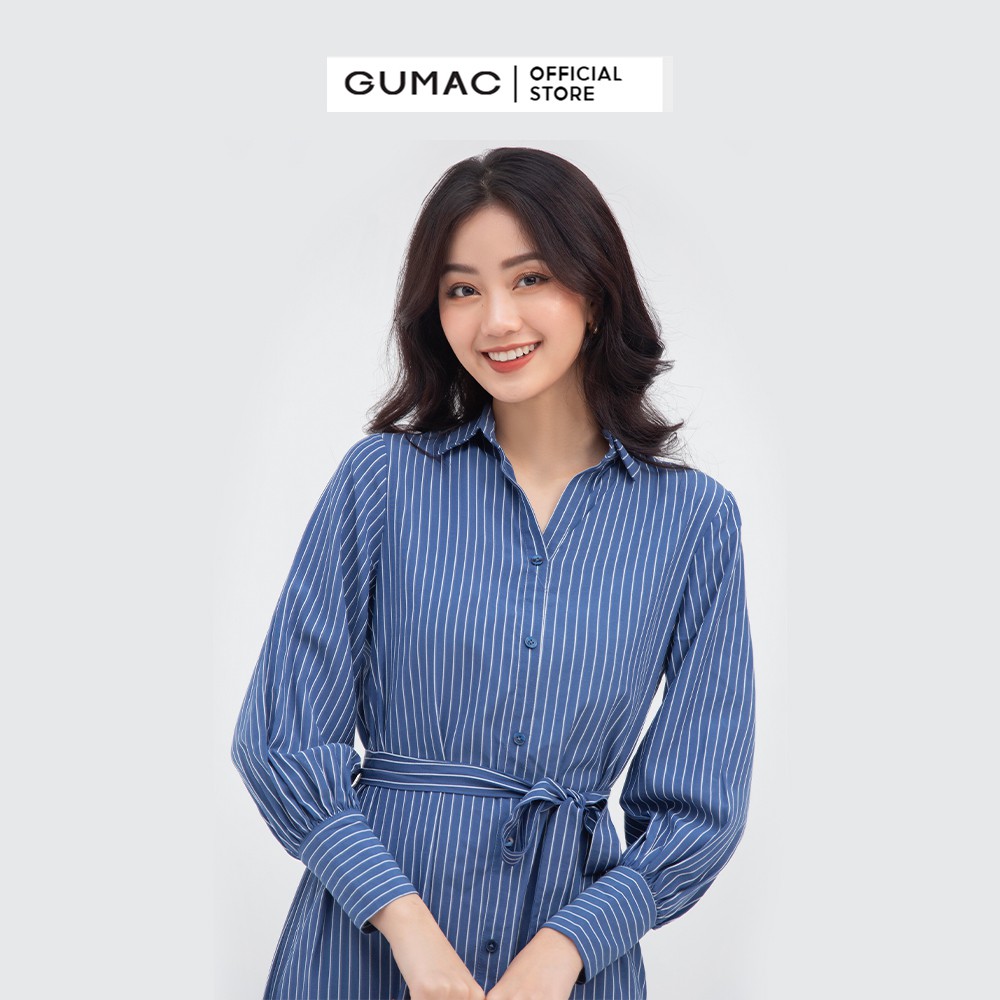 Đầm sơ mi nữ thắt eo GUMAC dáng suông, sọc kẻ DB819 | BigBuy360 - bigbuy360.vn