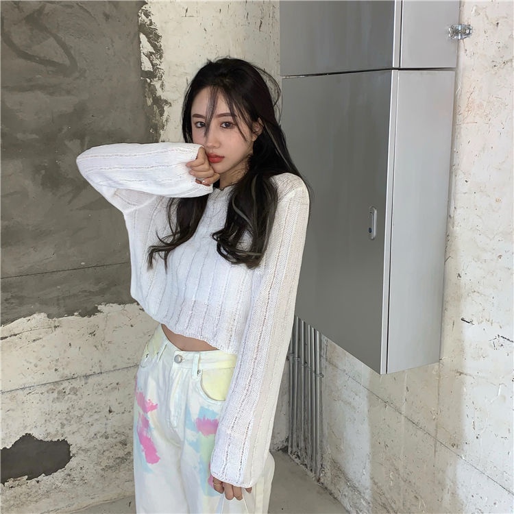 Áo sweater Dệt Kim Mỏng Tay Ngắn Phong Cách Hàn Quốc Thời Trang Cho Nữ