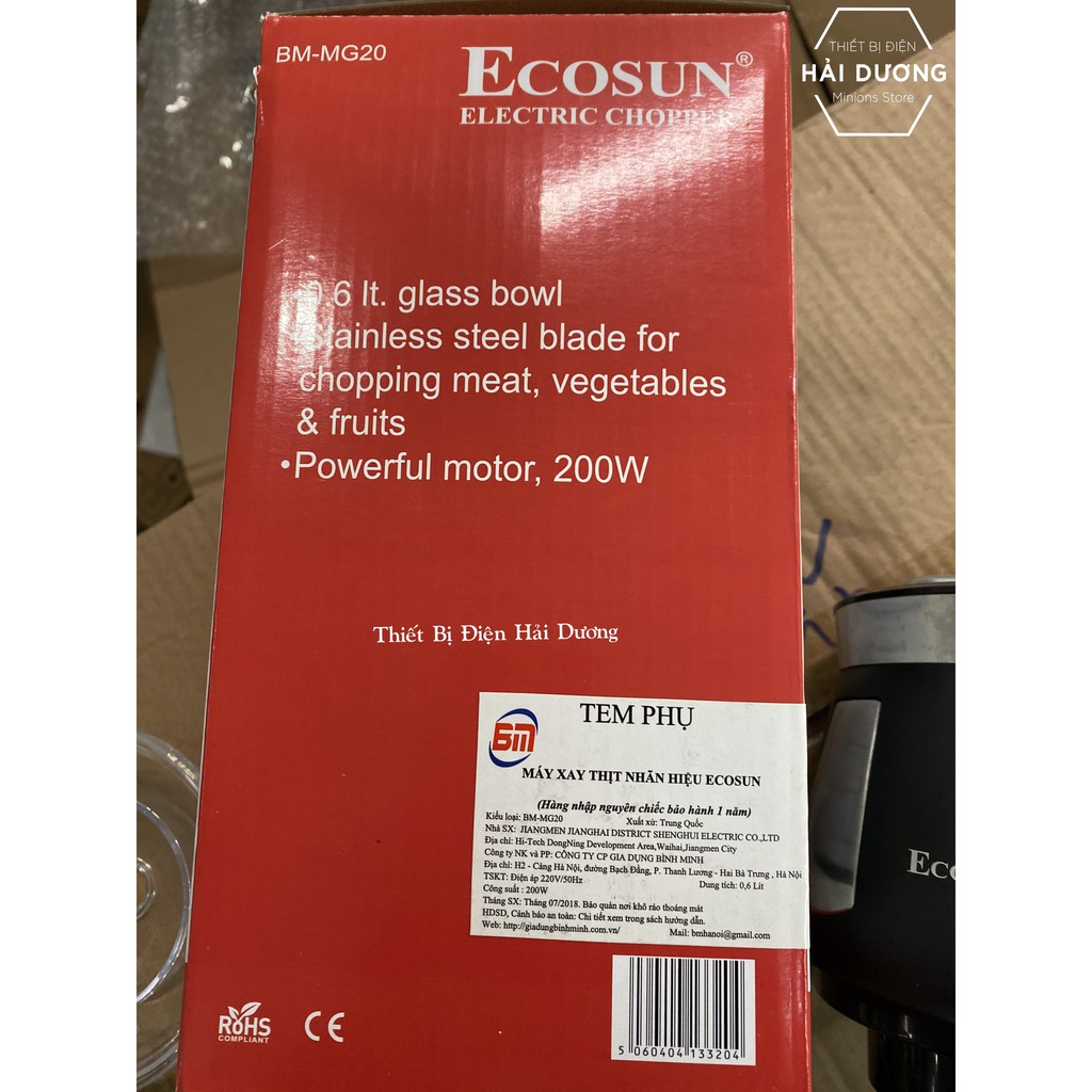 Máy Xay Thịt Ecosun BM-MG20 0.6L 200W - Công suất mạnh, xay nhanh chóng - Bảo hành 12 tháng