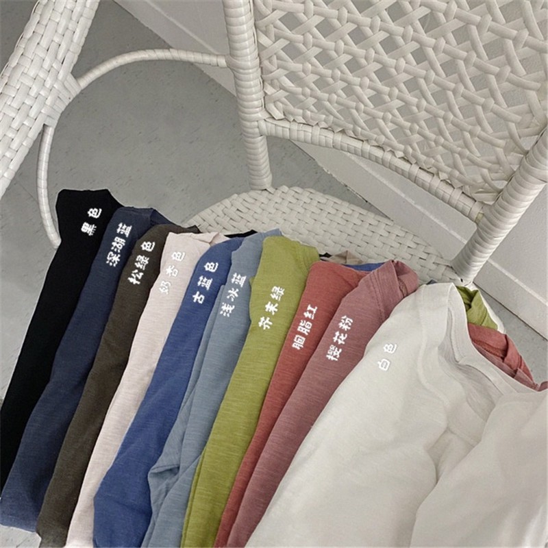 Xiaozhainv Áo thun dáng suông tay dài màu trơn thời trang cho nữ