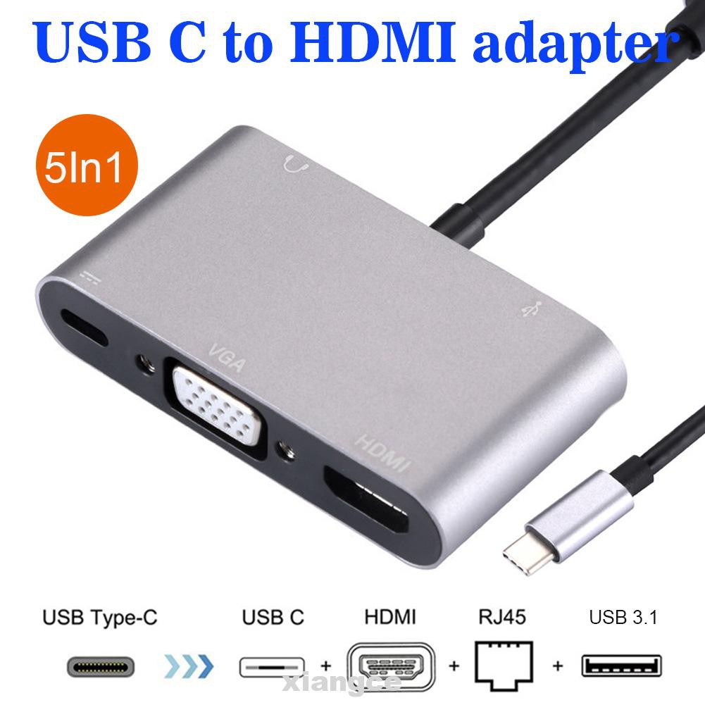 Bộ Chia Cổng Sạc Usb C 5 Trong 1 Bằng Hợp Kim Nhôm