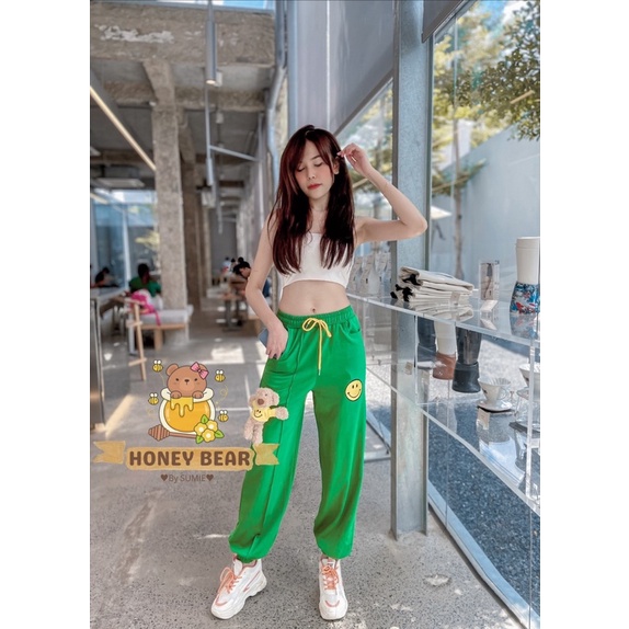 QUẦN THUN JOGGER NỮ GẮN GẤU DỂ THƯƠNG - MÀU XANH LÁ - HB021