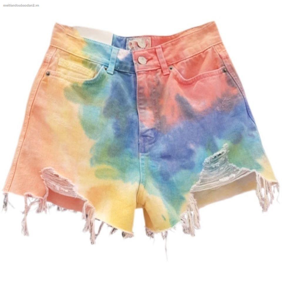 Quần short jean màu gradient phối rách tua rua sành điệu 2021 18 cho nữ | BigBuy360 - bigbuy360.vn
