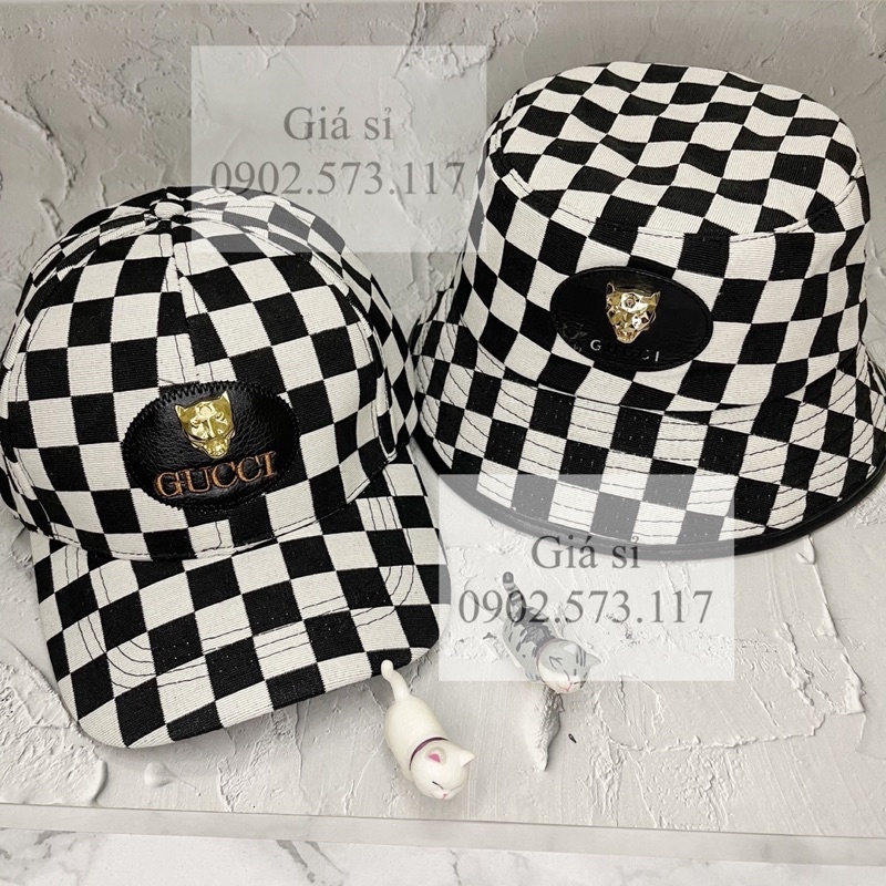 Cặp nón kết lưỡi trai - bucket GG caro sói sắt thời trang cao cấp nam nữ cá tính