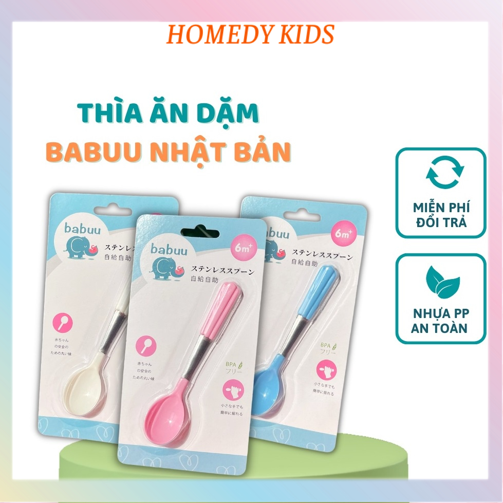 Thìa ăn dặm cho bé Babuu Nhật Bản muỗng ăn tập xúc an toàn Homedy Kids