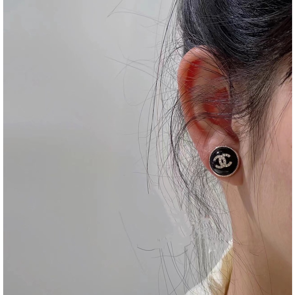 Bông Tai Mạ Bạc 925 Dáng Tròn Phối Hai Màu Đen Trắng Thời Trang 2022