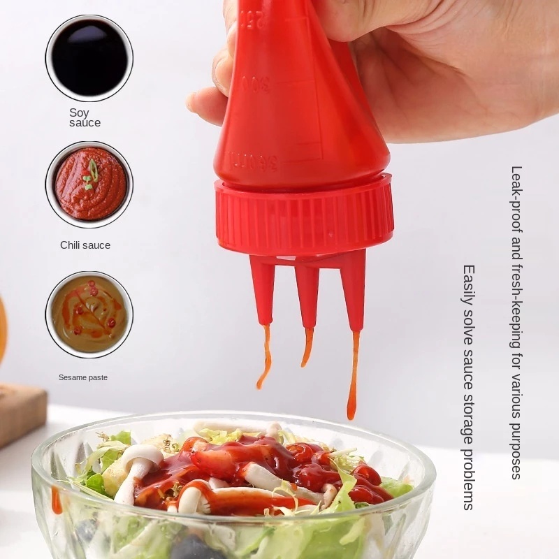 Bình Nhựa PE Đựng Gia Vị/Dầu Ăn/Nước Sốt Ba Lỗ Dung Tích 450Ml/650ml