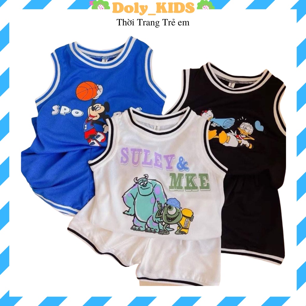 Bộ ba lỗ sát nách bé trai Doly_KIDS, Bộ thể thao bé trai in hình MIKEY đáng yêu chất cotton thông hơi cho bé từ 7 - 25kg