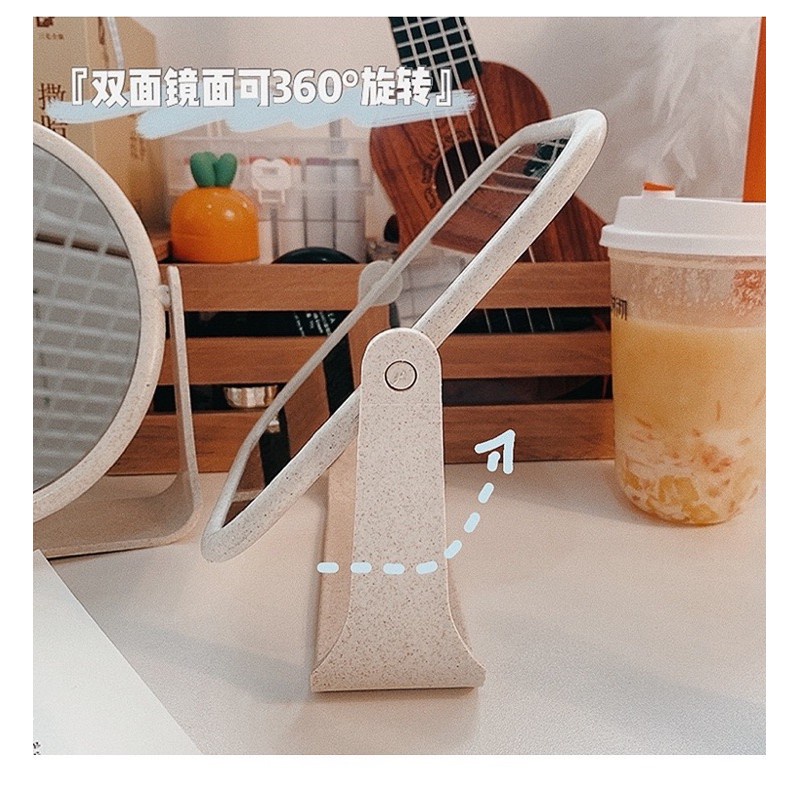 Gương Trang Điểm Để Bàn Lúa Mạch 2 Mặt Xoay 360 Độ