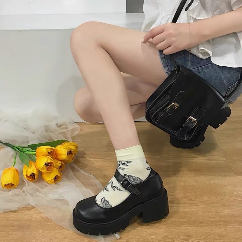 Giày Lolita đế cao 6cm phong cách vintage ulzzang chất da Pu mềm mịn không đau chân