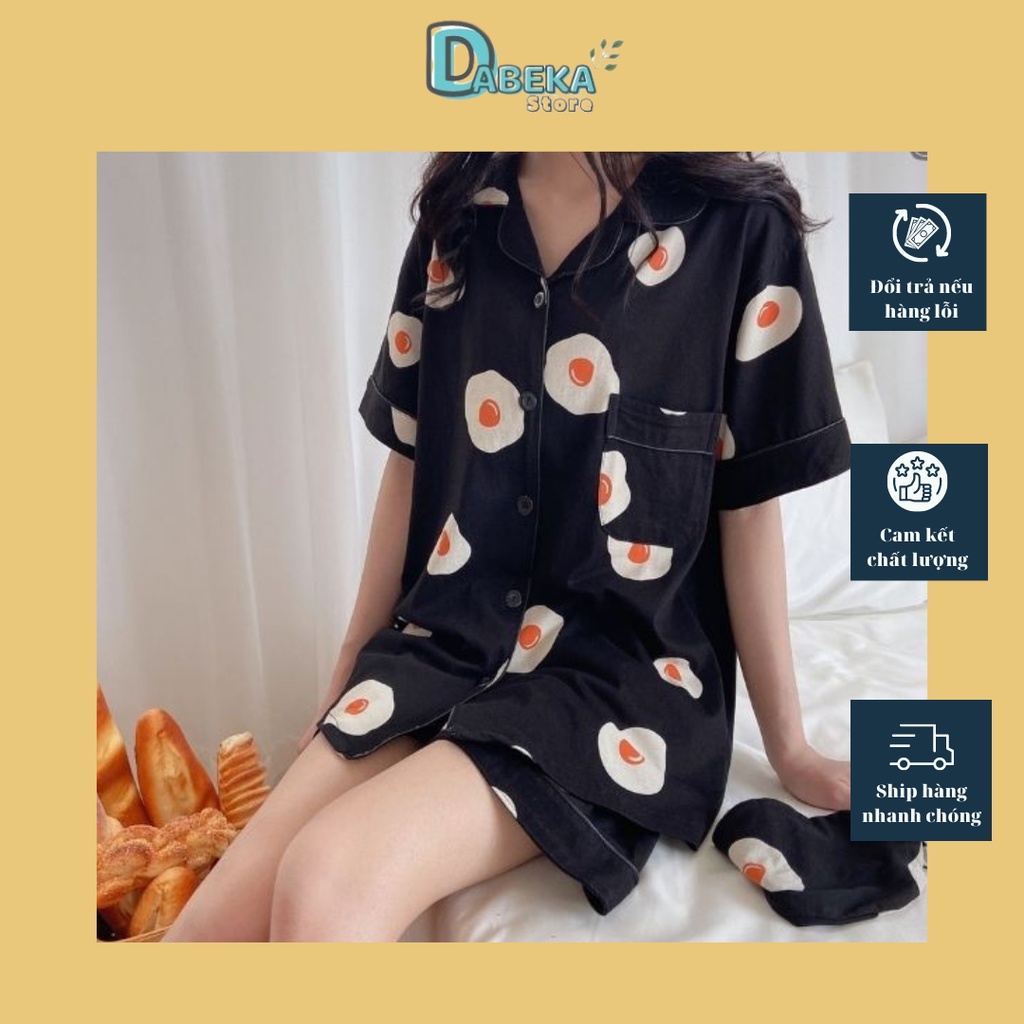 Bộ Ngủ Hình Trứng Ốp La Ulzzang Cute Form Rộng - Pyjama Hè Bộ Mặc Nhà Ngắn Tay Omelet Hot Trend - Dabeka - S011