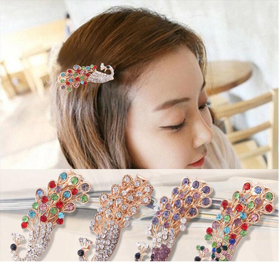 Kẹp tóc hình chim công đính đá nhiều màu sắc