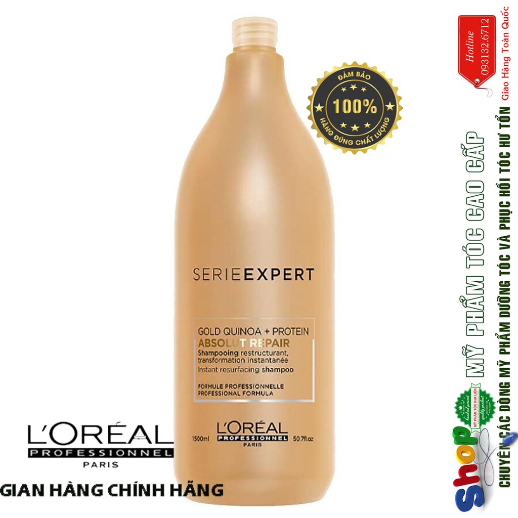 [L'oreal-chính hãng] Dầu gội phục hồi tóc L'oreal Serie Expert Absolut Repair Gold Quinoa shampoo 1500ml