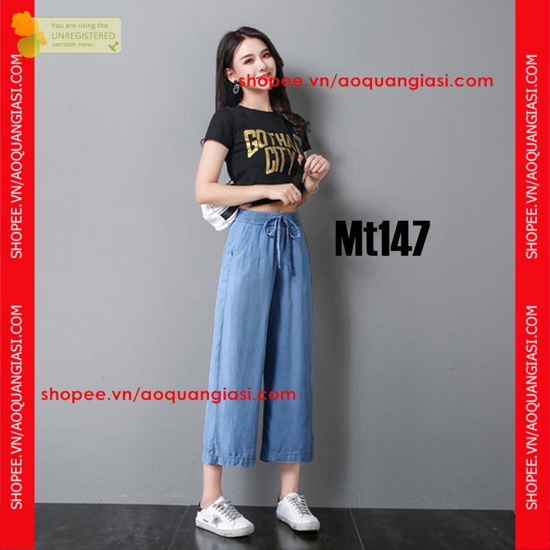 Quần baggy denim giả jean thắt nơ ống rộng mt147
