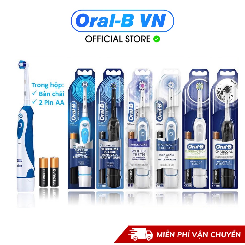 Bàn chải điện đánh răng tự động Oral B sử dụng pin làm sạch răng, hạn chế viêm nướu, loại sạch mảng bám