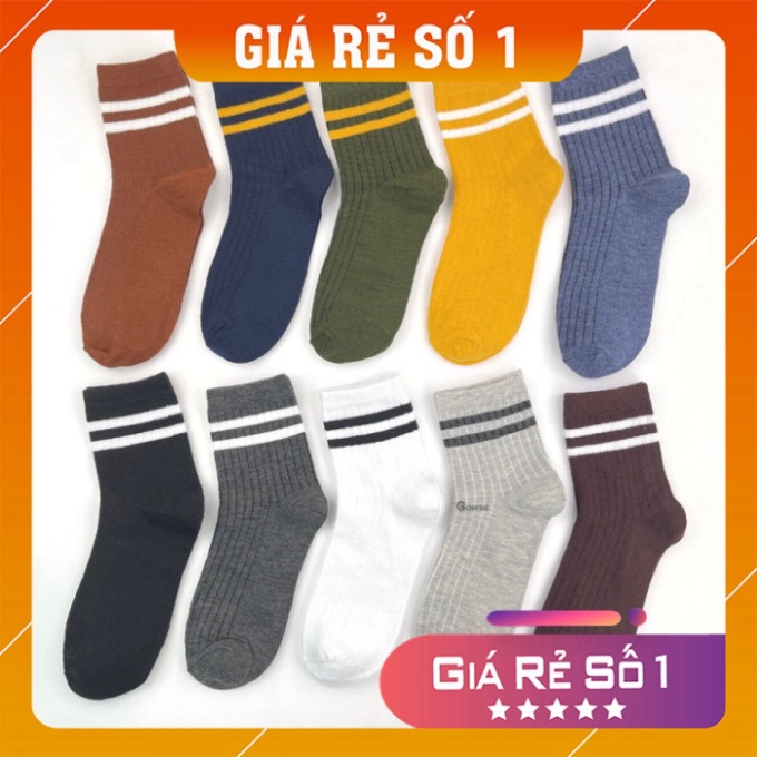 Set 10 Đôi Vớ Cổ Cao Nam Nữ Chất Cotton Dày dặn