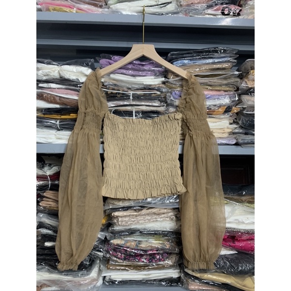 ÁO CHUN CỔ VUÔNG TAY LƯỚI MS15288
